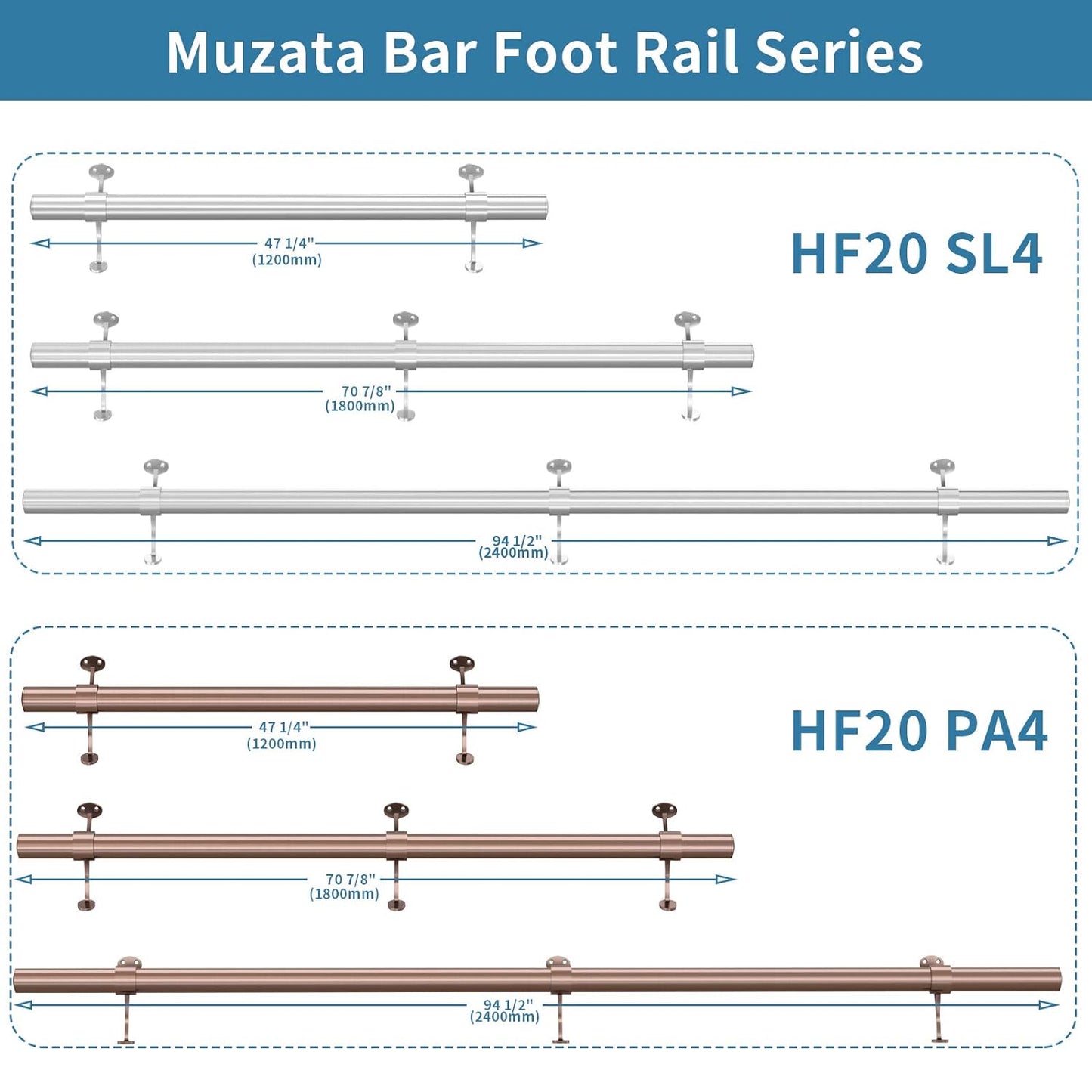 8Ft Bar Foot Rail Kit Undercounter Mount Hardware and Tubing Complete Kit 2'' OD, Stainless Steel Brushed Finish, for Indoor-Outdoor HF20 SL4