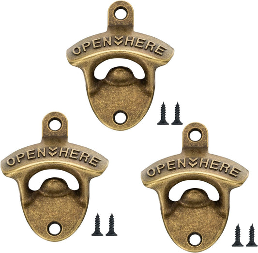 YKLIGTN 3 Pcs Latest Bronze Wall Mounted Bottle Openers Vintage Beer Bottle Opener Suitable for Bars KTV Hotels Homes (Bronze, 3)